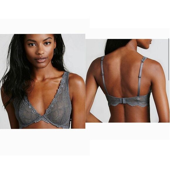 Free People Intimately Bra Lace Plunge Graphite 36B - Picture 1 of 4